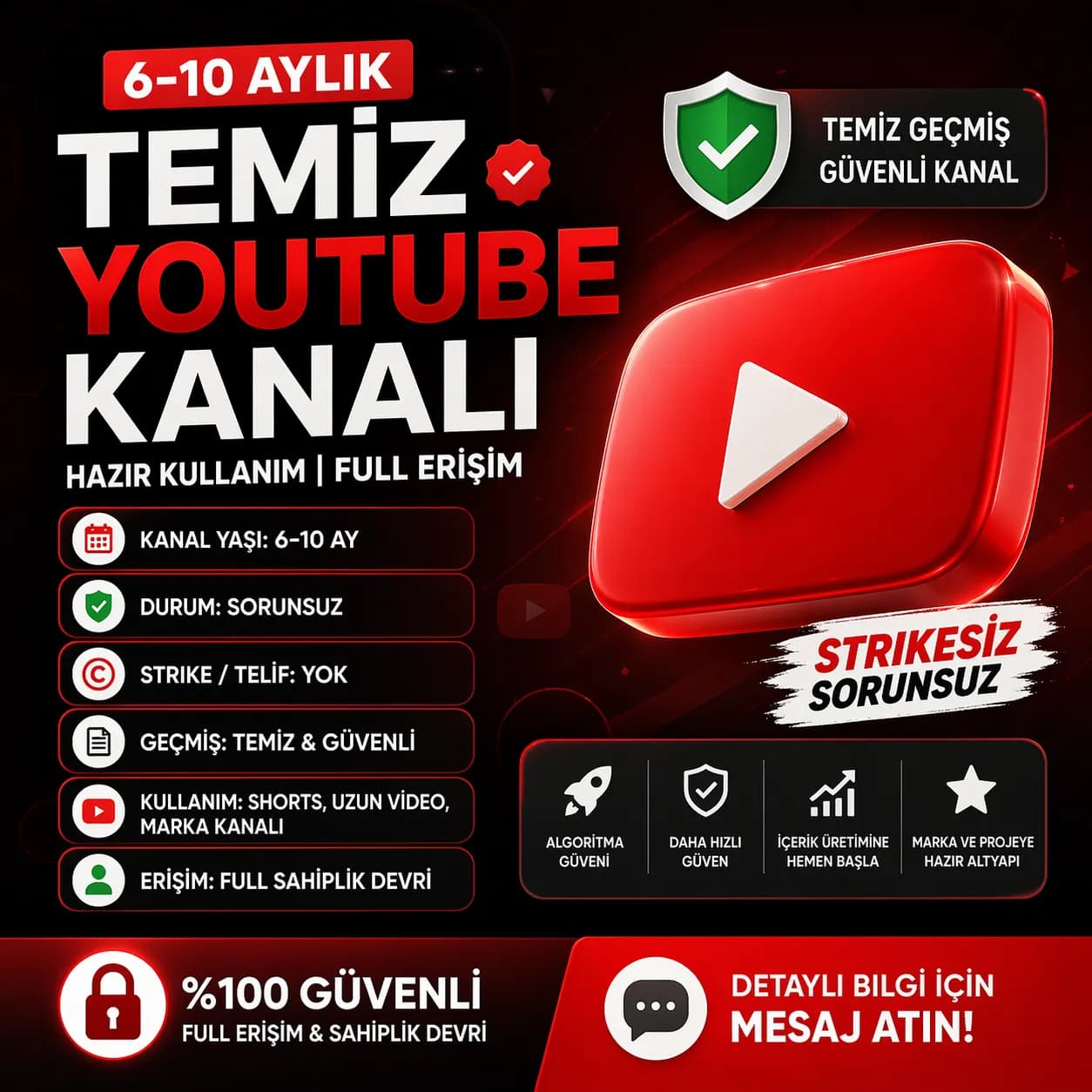 6-10 Aylık Temiz YouTube Kanalı | Full Erişim | Hazır Kullanım