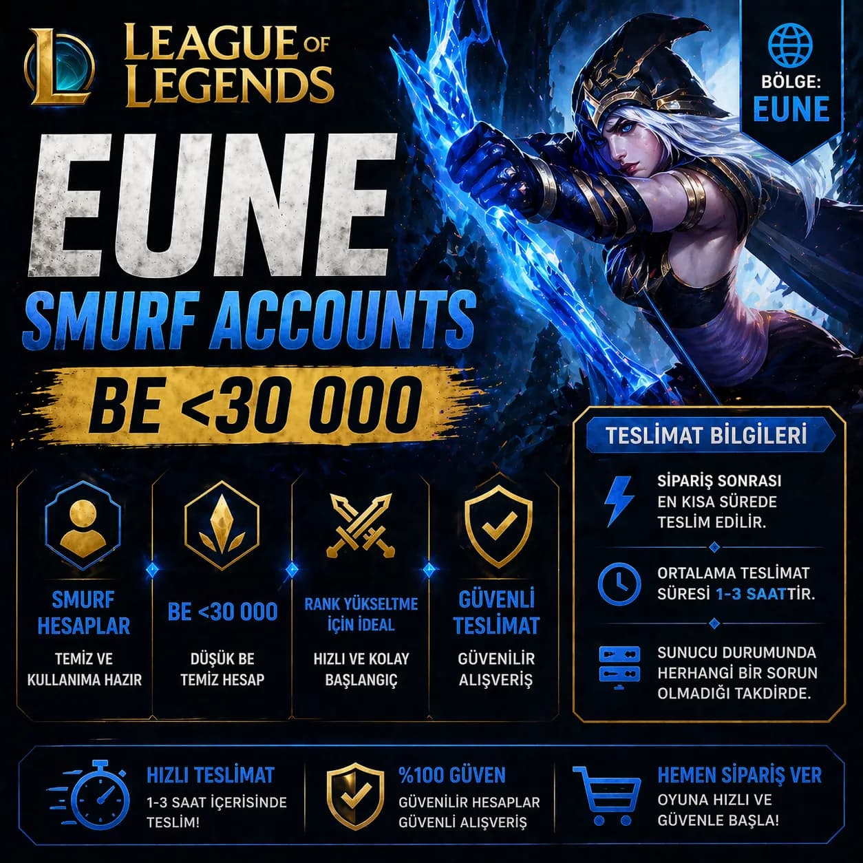 LoL EUNE Smurf Hesap 🚀 30K Altı BE ⚡ Hızlı Teslim