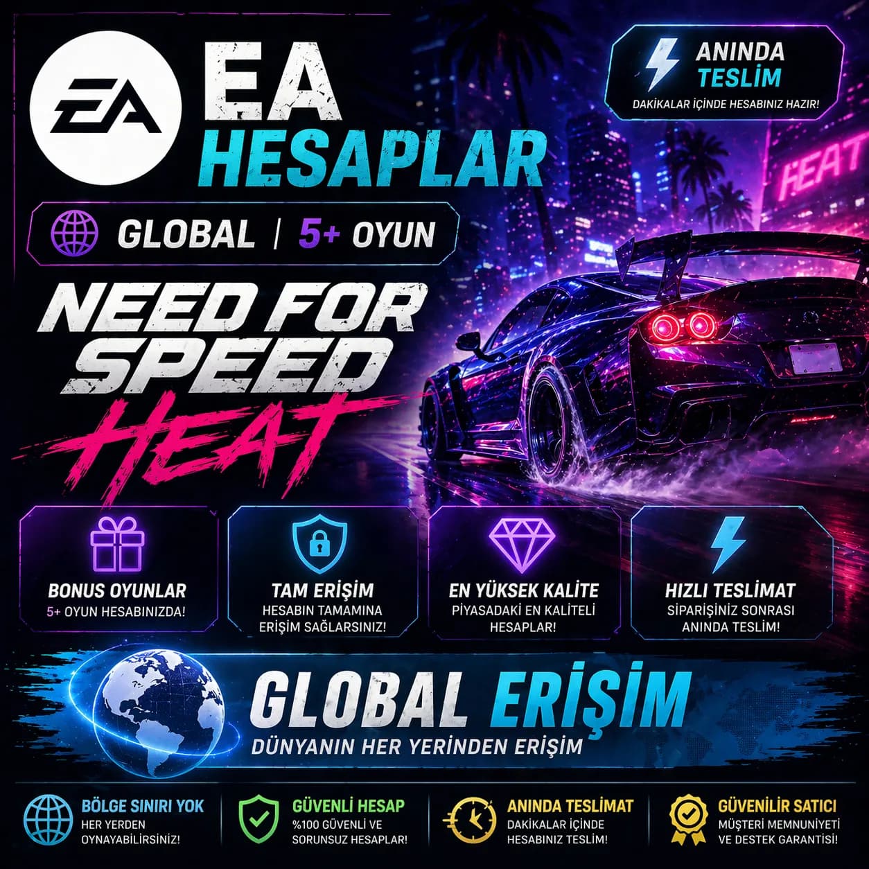 🔥 EA HESAP | NEED FOR SPEED: HEAT | 5+ OYUN