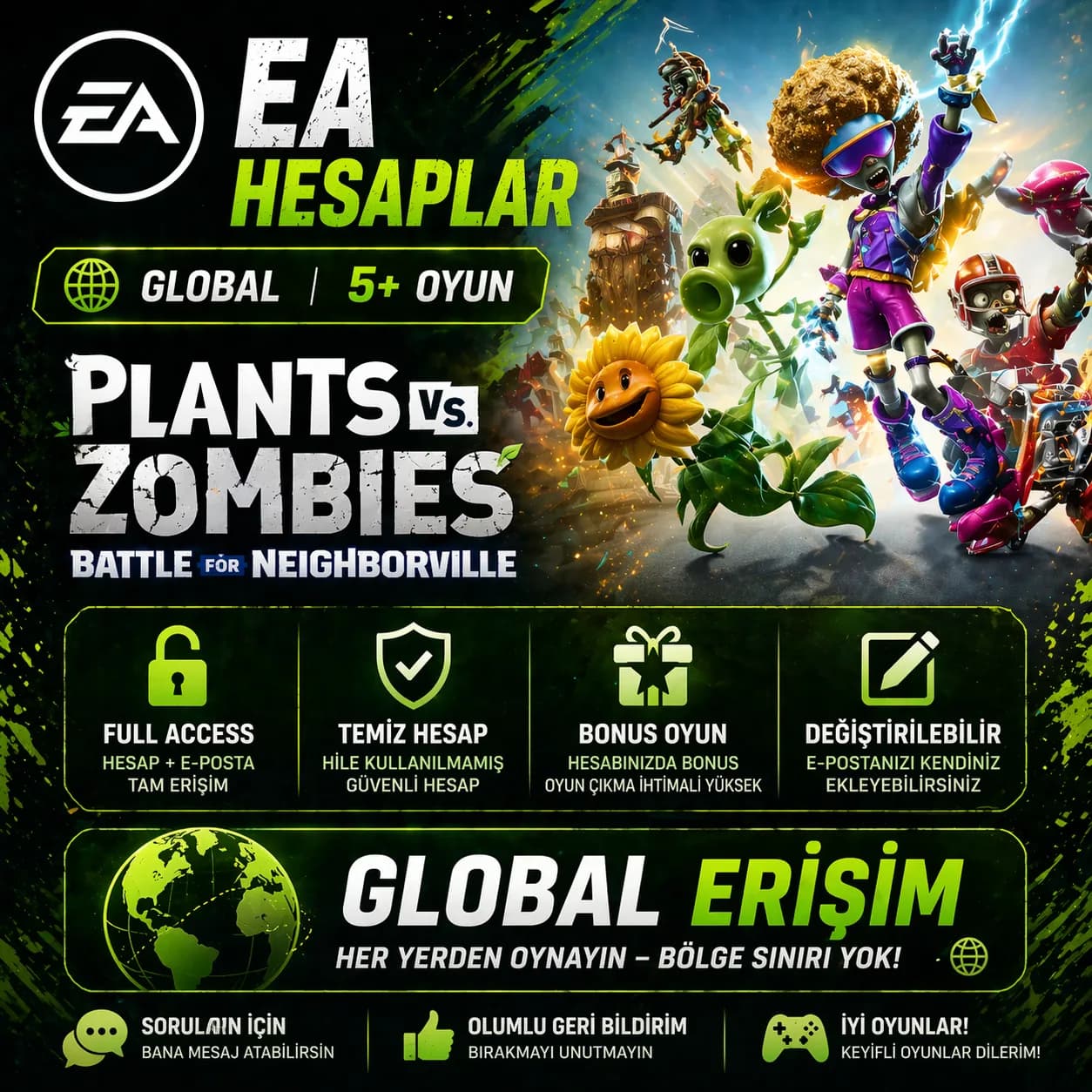 🔥 EA HESAP | GLOBAL | 5+ OYUN | PLANTS VS ZOMBIES: BFN 🔥