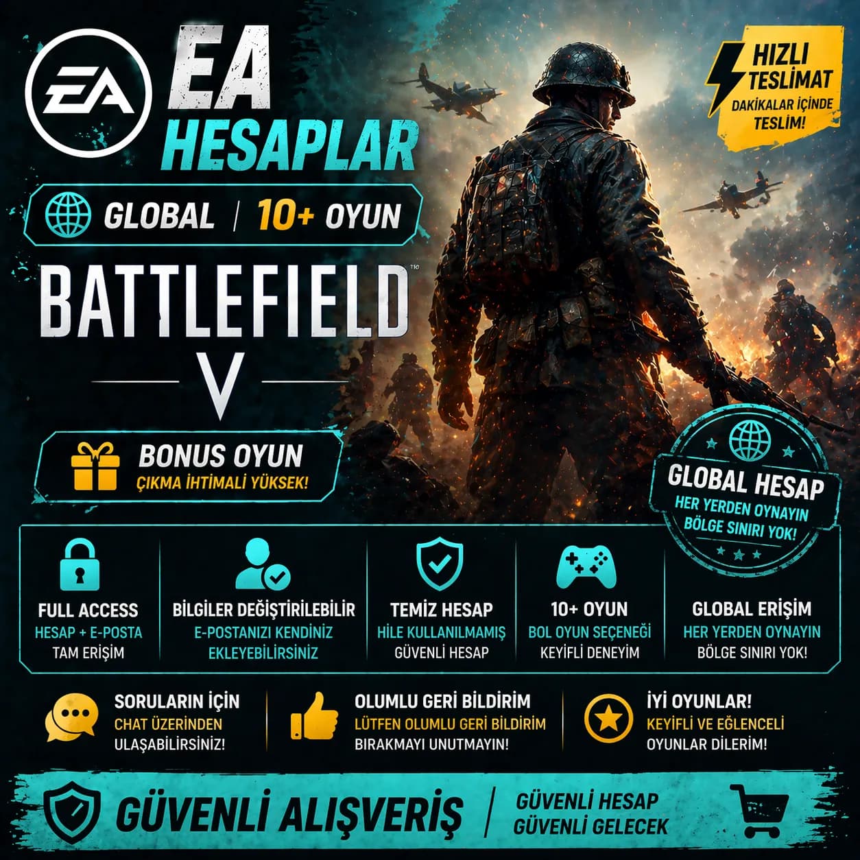 🔥 EA HESAP | GLOBAL | 10+ OYUN | BATTLEFIELD V 🔥
