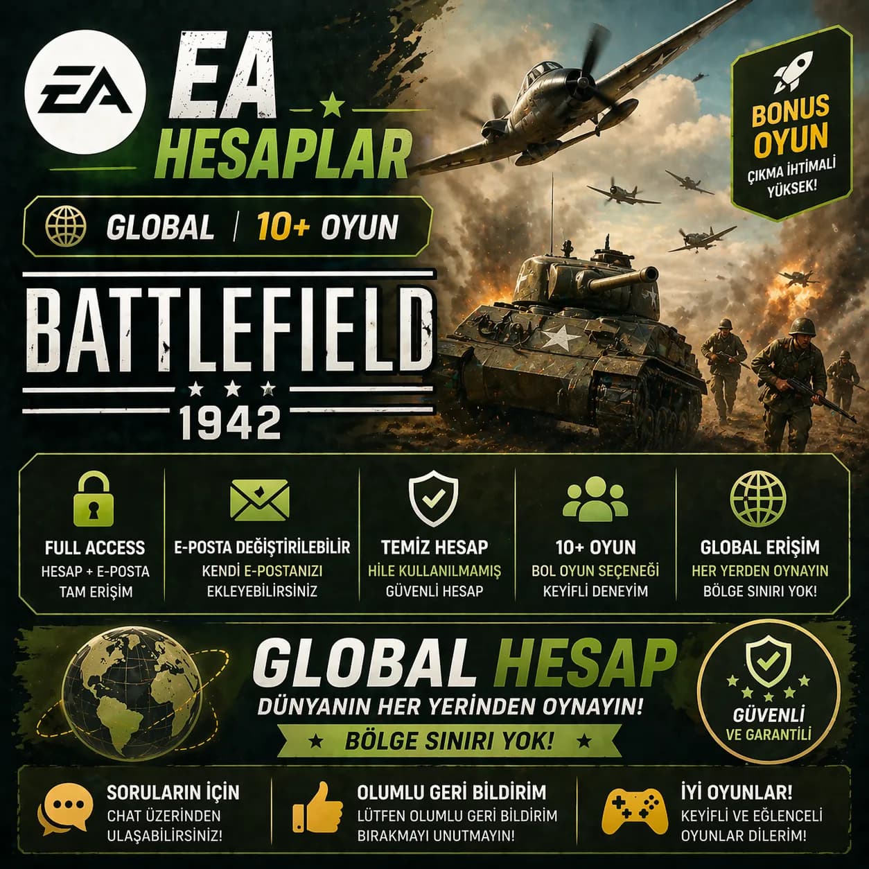 🔥 EA HESAP | GLOBAL | 10+ OYUN | BATTLEFIELD 1942 🔥