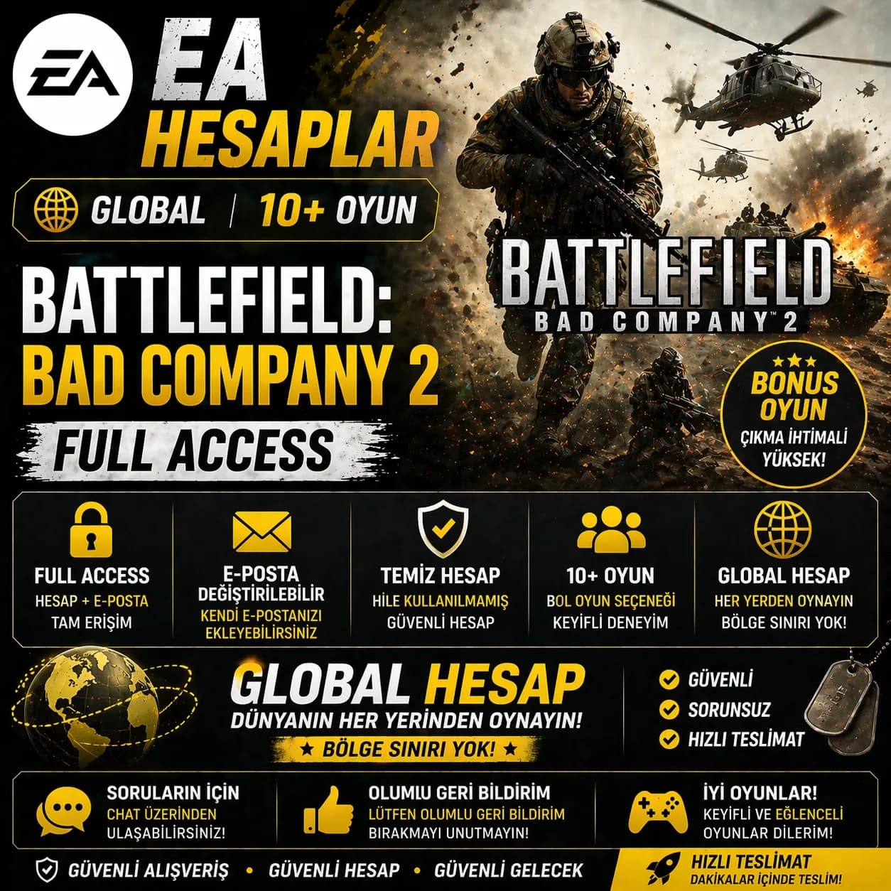 🔥 EA HESAP | GLOBAL | 10+ OYUN | BATTLEFIELD: BAD COMPANY 2 🔥