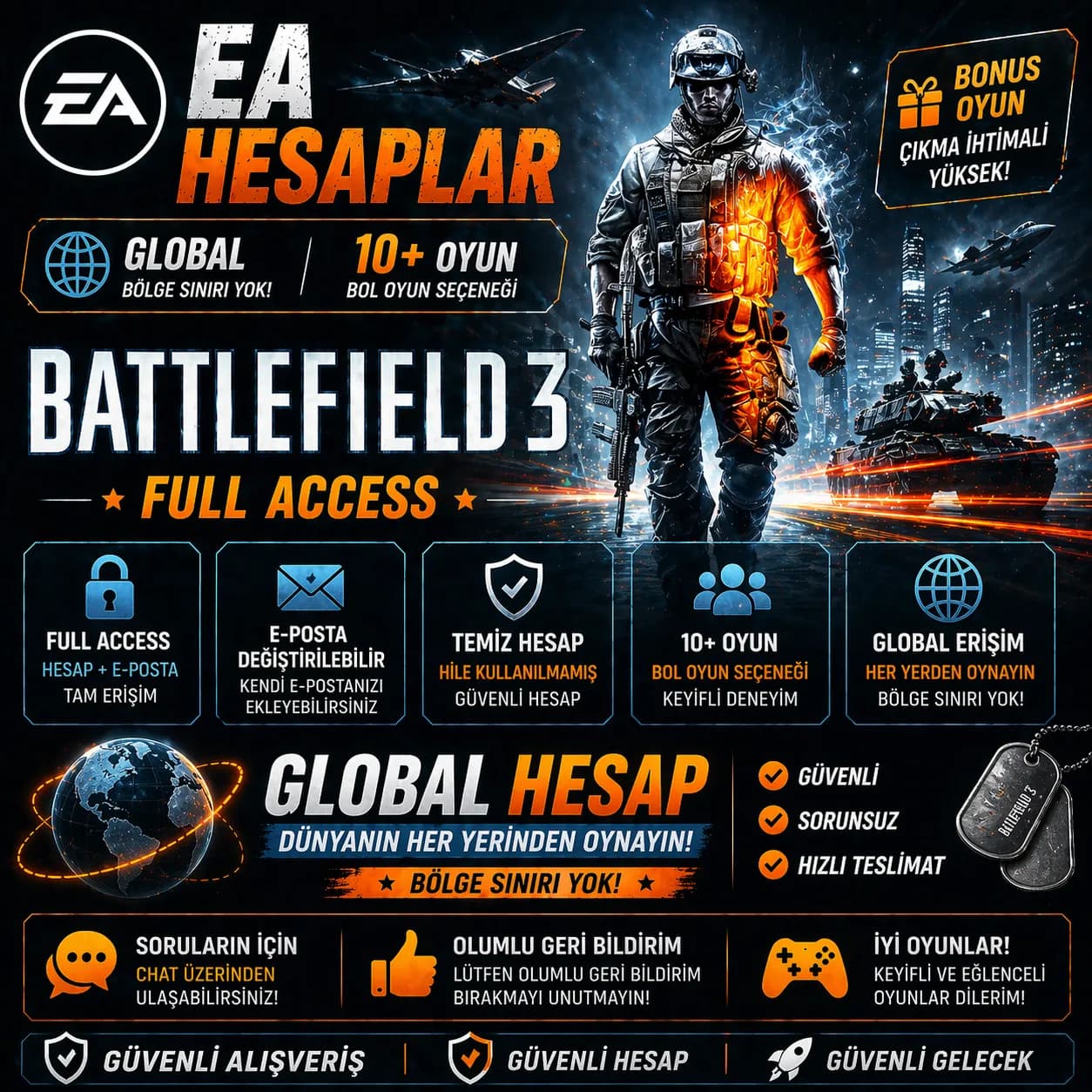 🔥 EA HESAP | GLOBAL | 10+ OYUN | BATTLEFIELD 3 🔥