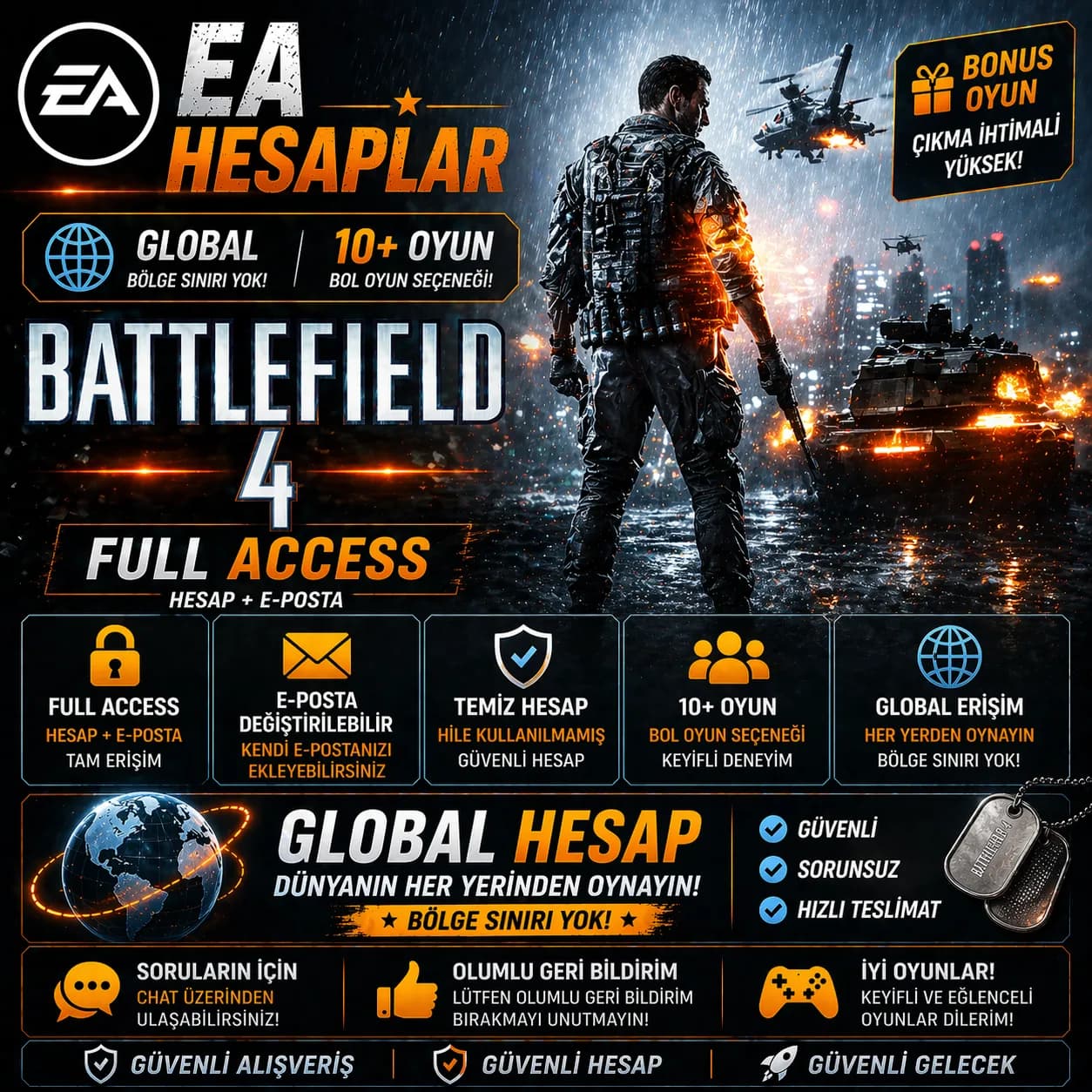 🔥 EA HESAP | GLOBAL | 10+ OYUN | BATTLEFIELD 4 🔥