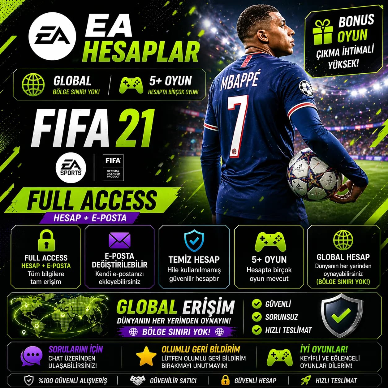 🔥 EA HESAP | GLOBAL | 5+ OYUN | FIFA 21 🔥