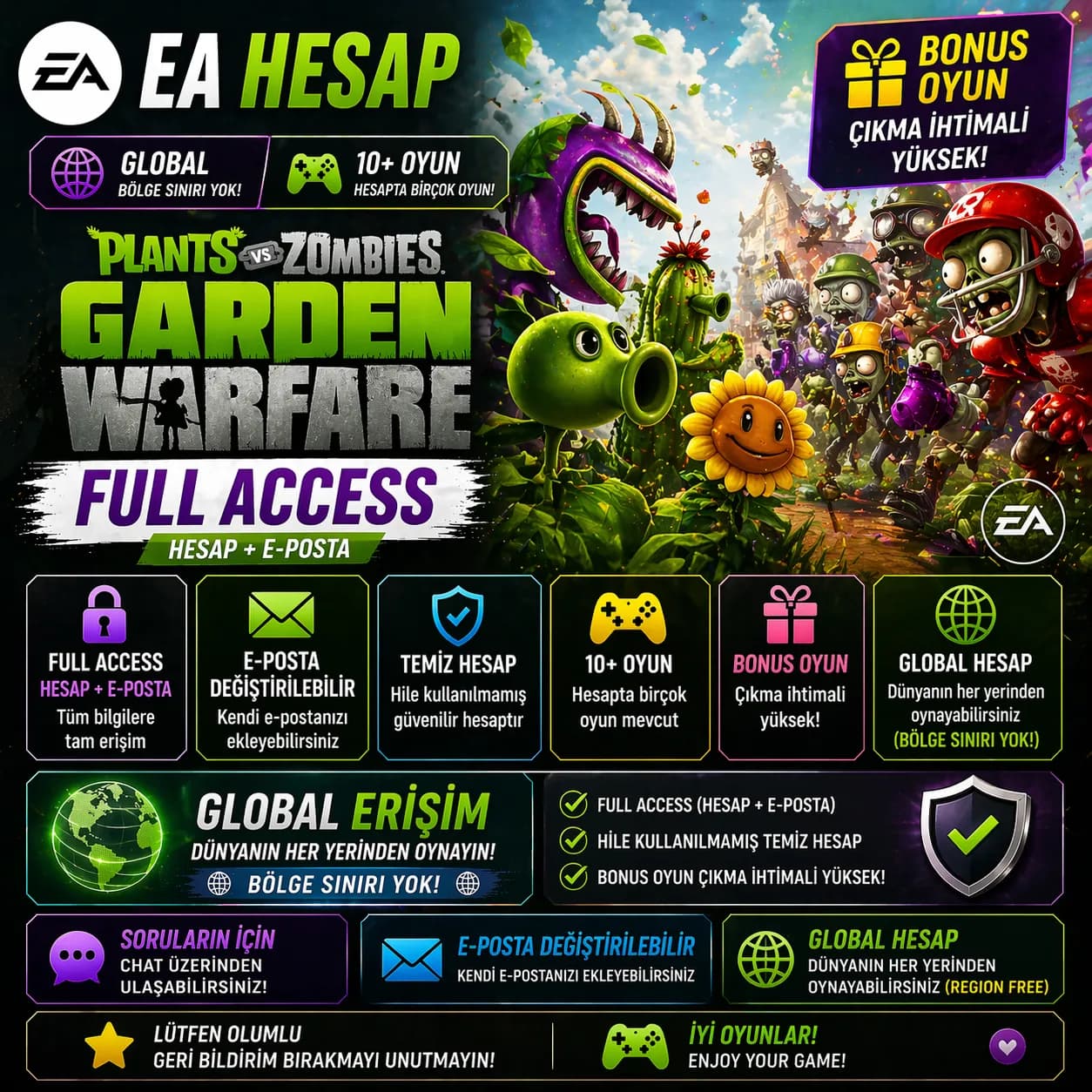 🔥 EA HESAP | GLOBAL | 10+ OYUN | PLANTS VS ZOMBIES: GARDEN WARFARE 🔥