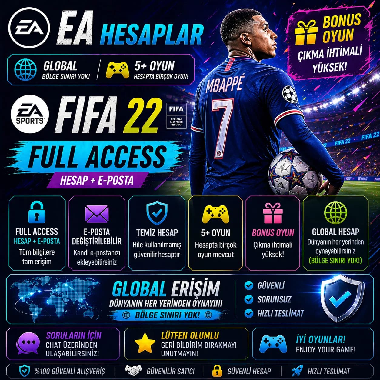 🔥 EA HESAP | GLOBAL | 5+ OYUN | FIFA 22 🔥