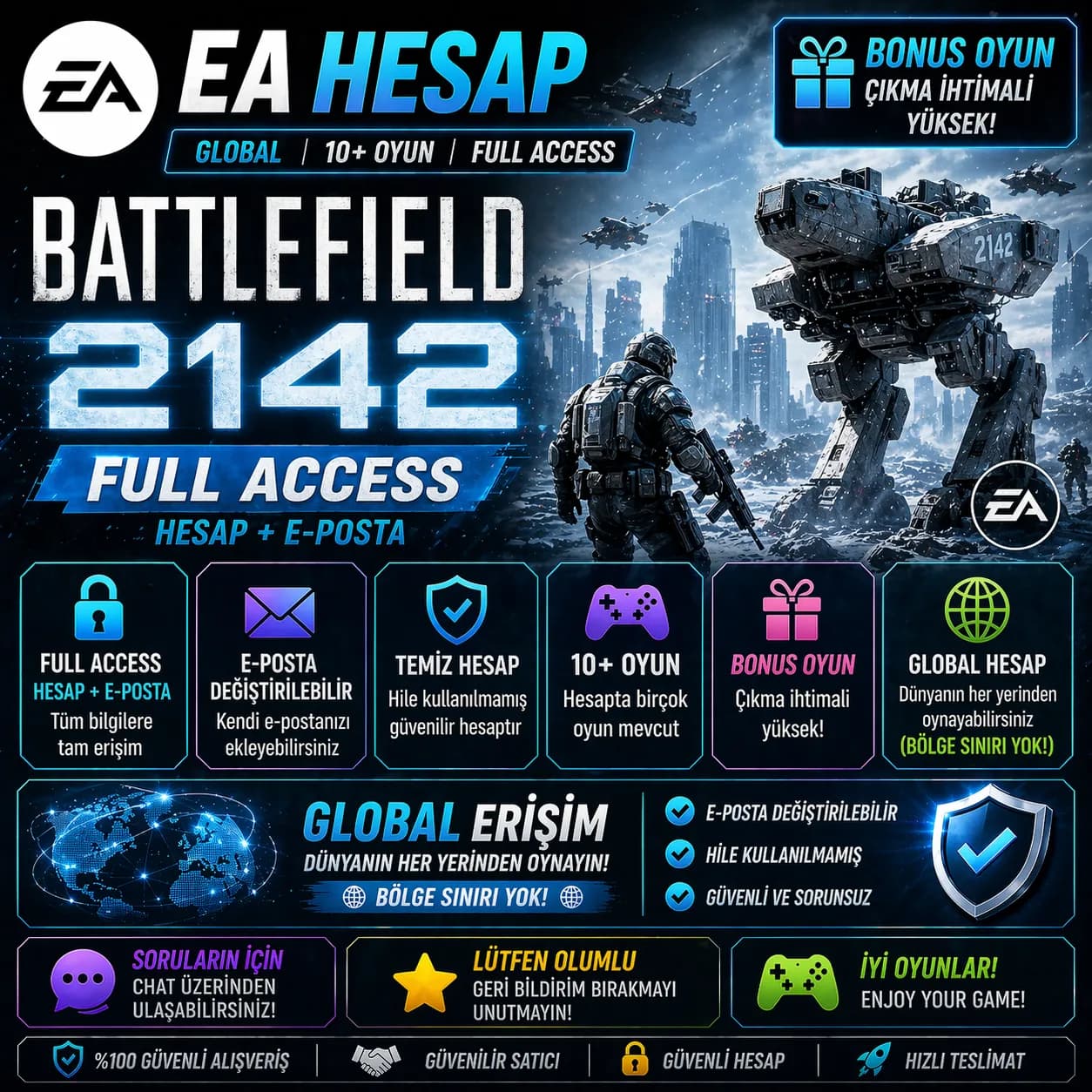 🔥 EA HESAP | GLOBAL | 10+ OYUN | BATTLEFIELD 2142 🔥