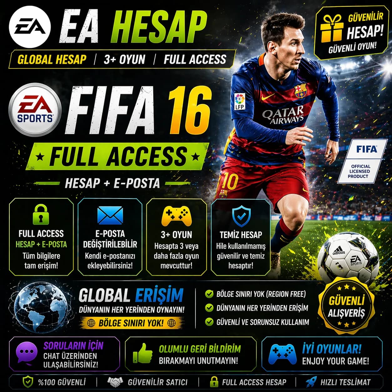 🔥 EA HESAP | GLOBAL | 3+ OYUN | FIFA 16 🔥