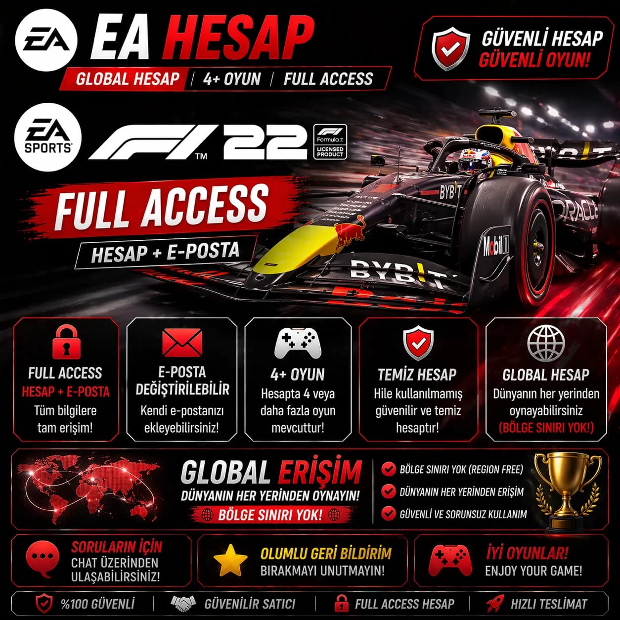 🔥 EA HESAP | GLOBAL | 4+ OYUN | F1 22 🔥