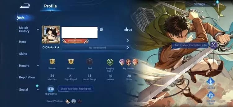 Global - Vip6 _ lv42 - 40 Hero - 30 skin ( full Attack on Titan )